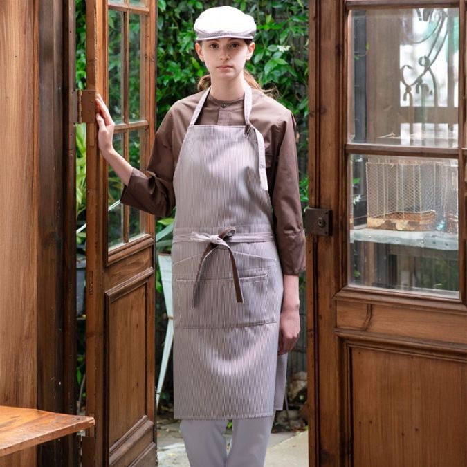 【飲食店ユニフォームエプロン】防汚「ストライプ」制電・フリーサイズ  3色 / レストラン制服