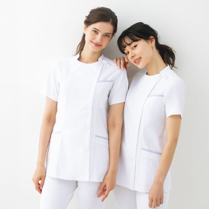 【ケーシー白衣 レディース】半袖・ストレッチ「SEK制菌＆制電」工業洗濯可・透け防止・防汚  S～4L 4色 / ナースウェア 