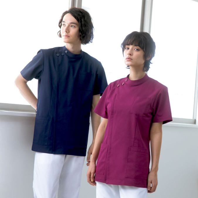 【医療用ユニフォーム】ケーシー白衣・男女兼用「吸汗速乾＆ストレッチ」SEK制菌・工業洗濯可・透け防止 SS～5L 6色 / ナースウェア