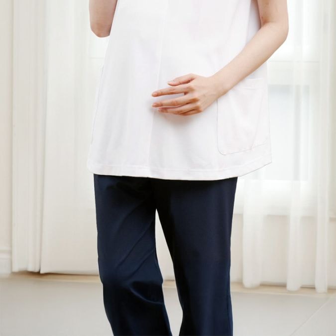 【マタニティ白衣ズボン】ストレッチ「ウエストリブ素材」SEK制菌・工業洗濯可・透け防止  M～L 2色 / 医療ユニフォーム
