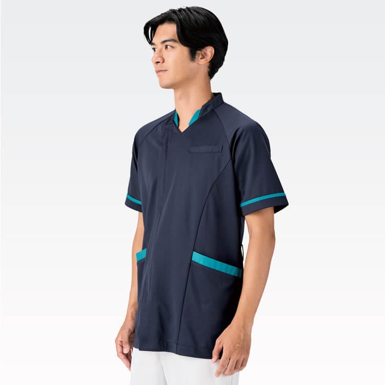 【医療用ユニフォーム メンズ】制菌「スタンドカラー」軽量ストレッチ・高通気素材 S～3L 4色  看護師 / 医師白衣