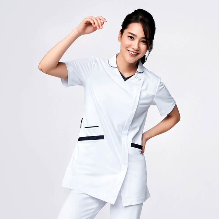 【ナースウェア 衿付き】レディース白衣・制菌「ジップアップタイプ」防汚加工 S～3L 3色 / 医療用ユニフォーム
