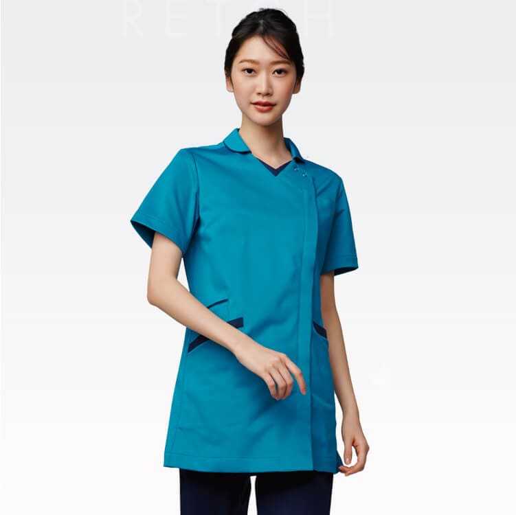 【ナースウェア 衿付き】防汚「ハイパーストレッチ素材」吸汗速乾  S～3L 4色 / 医療白衣ユニフォーム