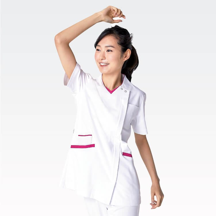 【ナースウェア】レディース白衣「快適ハイパーストレッチ素材」防汚加工 S～3L 3色 / 医療用ユニフォーム