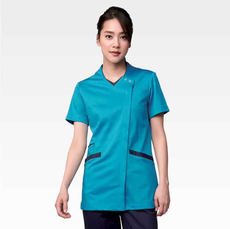 【ナースウェア スクラブ】レディース「快適ハイパーストレッチ素材」吸汗速乾 S～3L 4色 / 医療用ユニフォーム