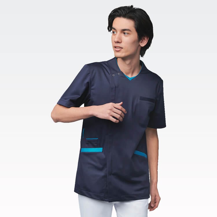 【医療用ユニフォーム メンズ】防汚「快適ハイパーストレッチ素材」吸汗速乾 S～3L 2色 男性看護師/ドクターウェア