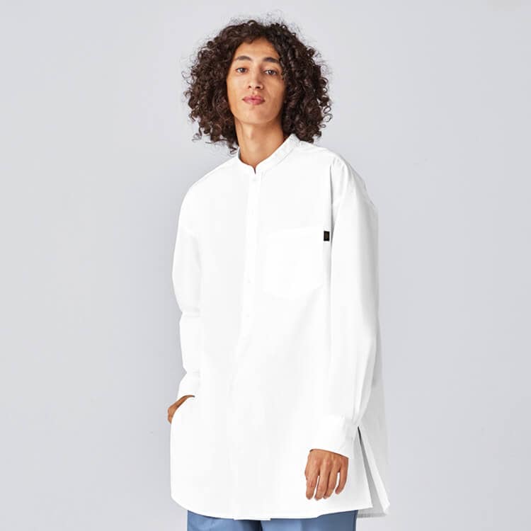 【レストランユニフォーム シャツ長袖】男女兼用「防汚素材」3S～3L 4色 / 飲食店制服 (CHIRW0002)