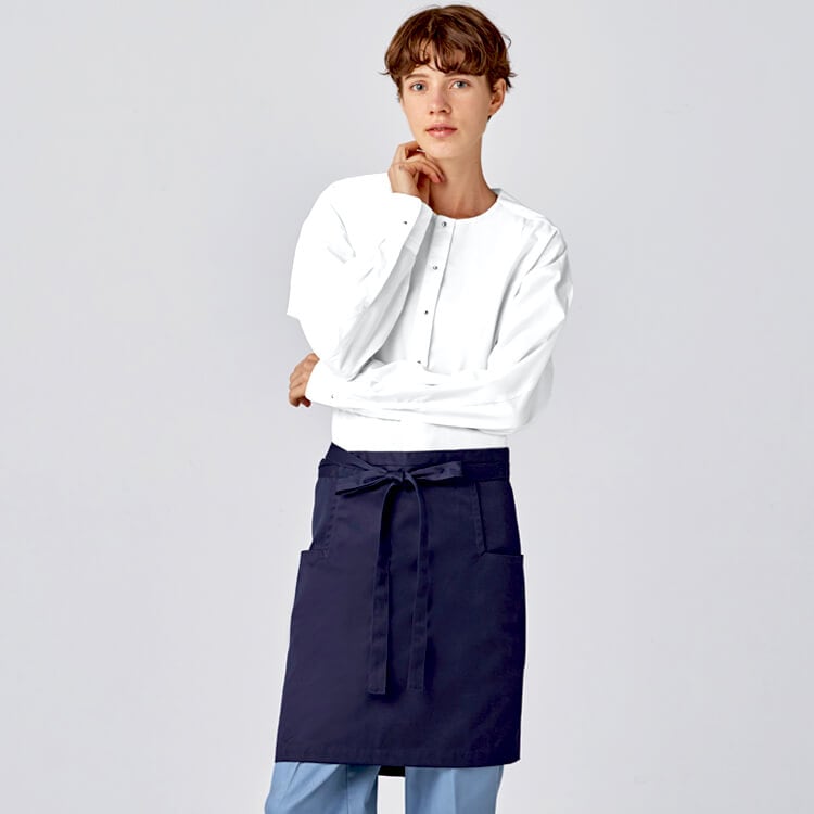 【ショートエプロン】丈48cm「フリーサイズ」ダークネイビー色  飲食店 / レストランユニフォーム