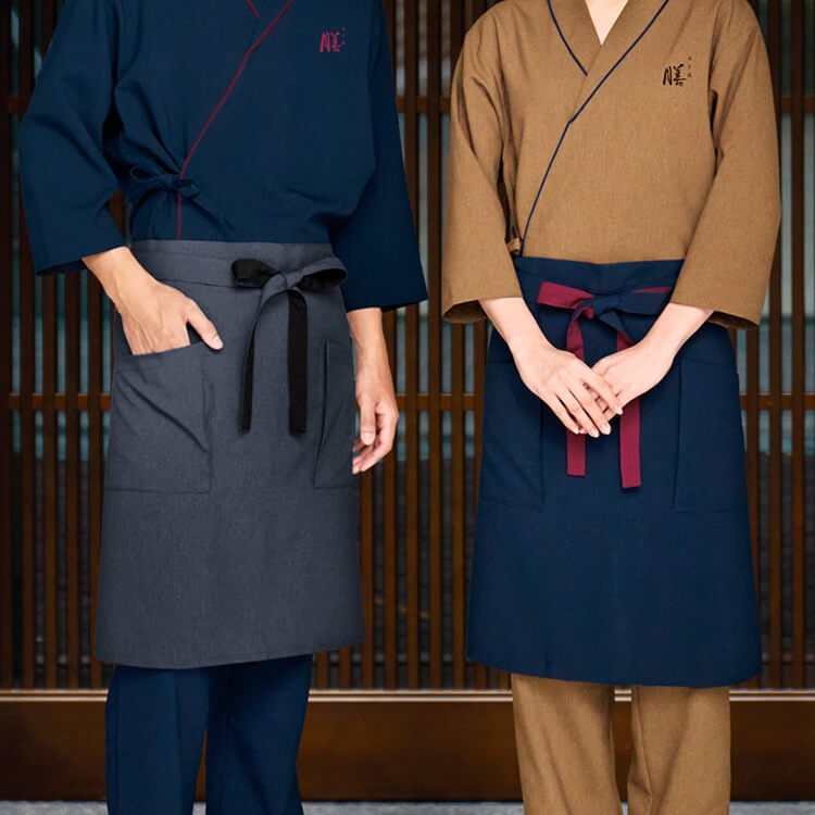 【和風制服 前掛け】制電「2色使いデザイン」フリーサイズ 5色 / 和食店ユニフォーム
