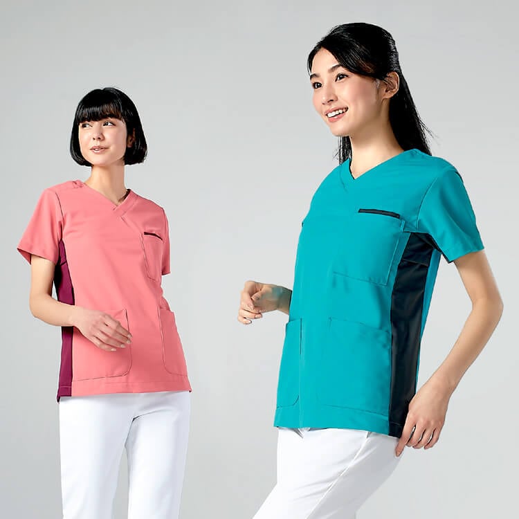 【医療用スクラブ 男女兼用】制電「汗染み防止」制菌  SS～9L 7色 ナースウェア / 病院ユニフォーム 