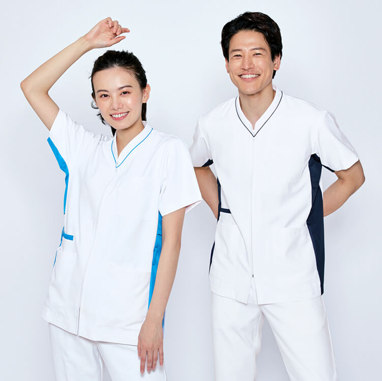 【医療用白衣 男女兼用】吸汗速乾「ジップアップ」透け防止 SS～9L 4色 ナースウェア / 病院ユニフォーム