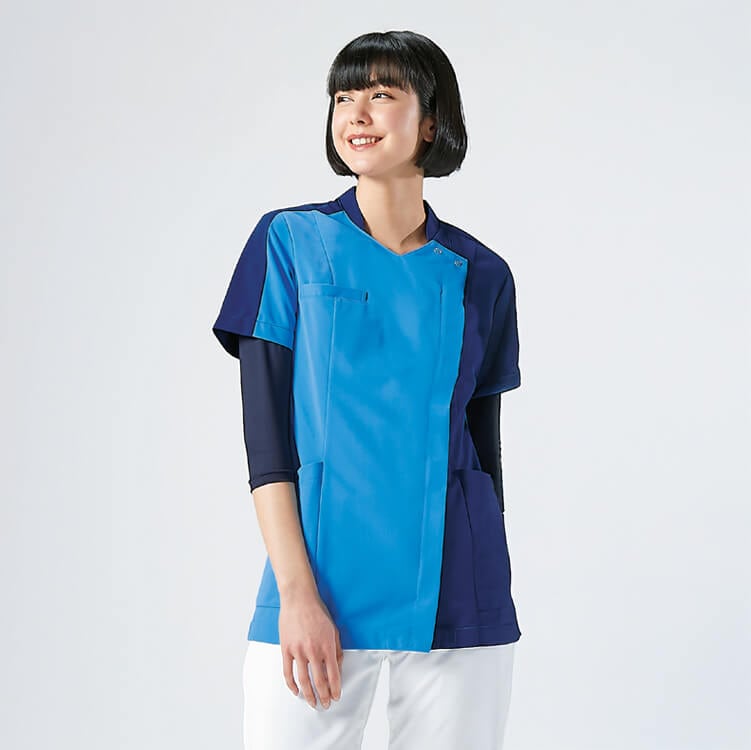 【ナーススクラブ】レディース・透け防止「バイカラーデザイン」防汚 S～3L 4色 / 医療用ユニフォーム
