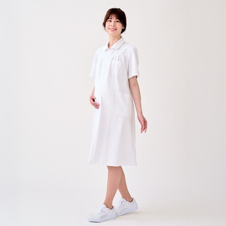 【マタニティ ナース服】ワンピース「ウエスト調整ひも付き」M～LL / 妊婦用白衣