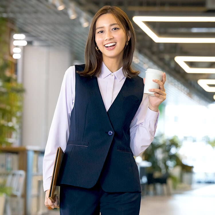 【オフィス制服ベスト】オールシーズン 「ストライプ柄」ニットストレッチ 5～23号 2色 / 事務服ユニフォーム