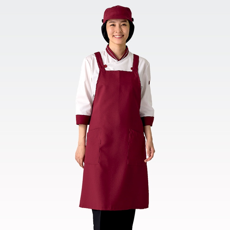 【胸当てエプロン】「色落ちに強い 退色防止」フリーサイズ 3色 / 飲食店ユニフォーム