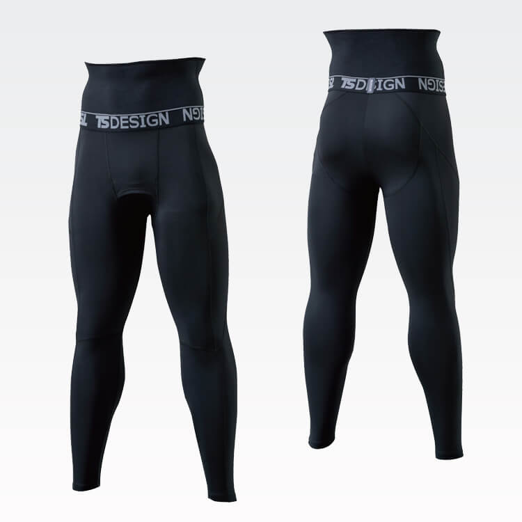 【作業服インナータイツ  メンズ】前開き「身体を暖める 腹巻付き」 S～3L 黒色 / 冬用