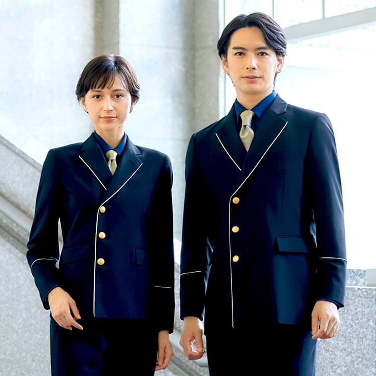 【ジャケット制服 男女兼用】ストレッチ「超極細ファインウール」YS～4L ネイビー色 / ホテルユニフォーム