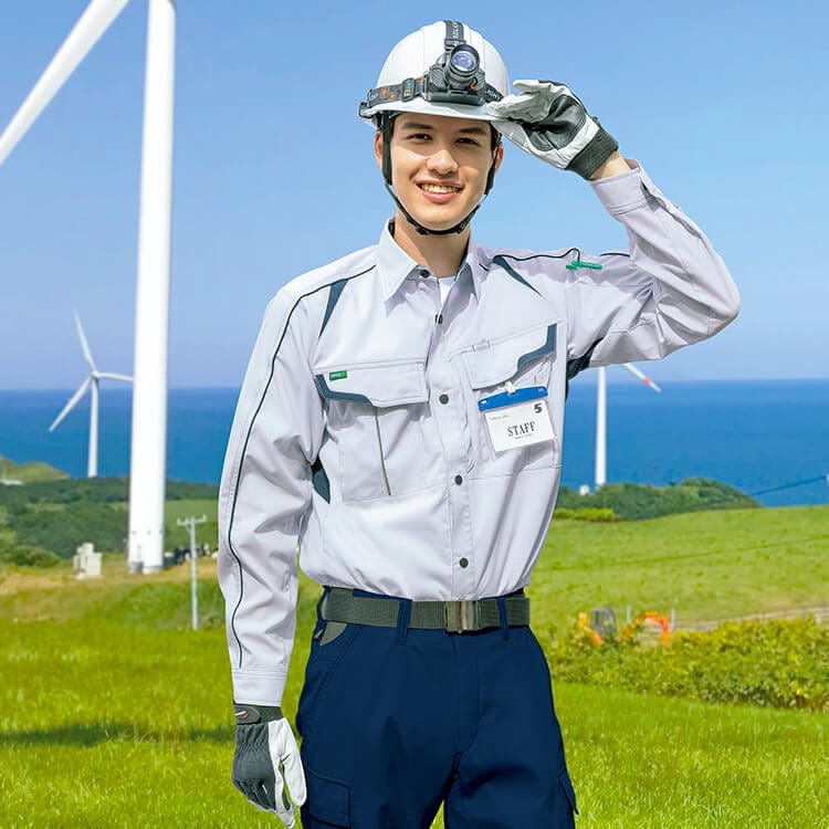 【作業用シャツ長袖 男女兼用】ストレッチ「エコマーク認定」植物由来ポリエステル繊維 SS～6L 4色 帯電防止/作業服 