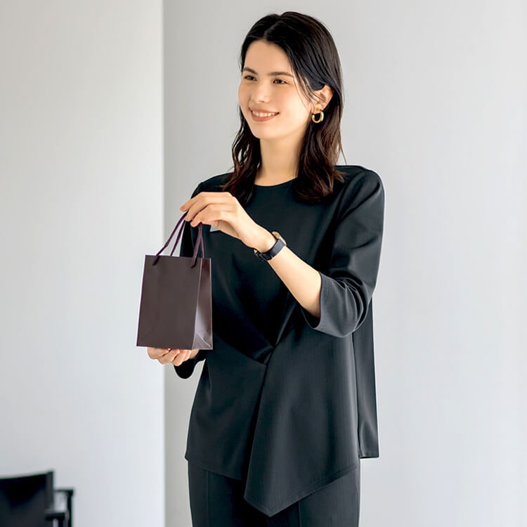 【事務服プルオーバー】ストライプ柄「軽量ニット素材」S～5L 2色 / ショップ店員制服 