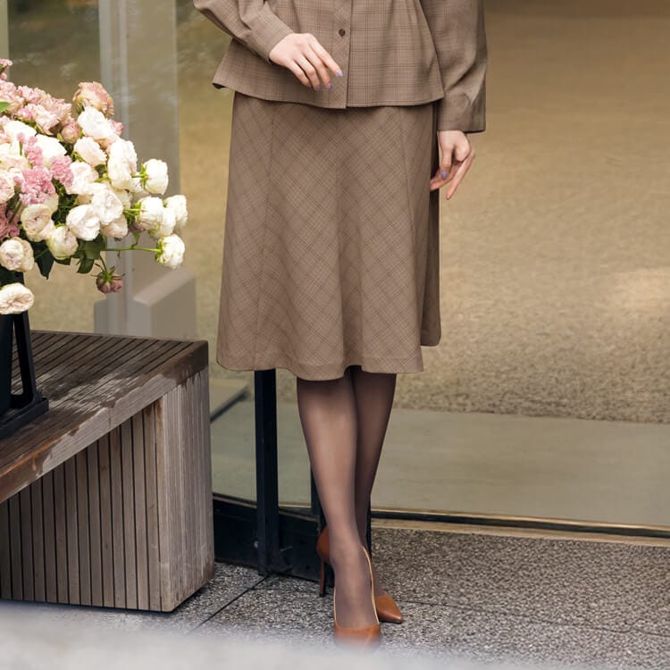 【マーメイドスカート チェック柄】事務服「ウエストゴム仕様」7～19号 2色 / 店舗スタッフ制服