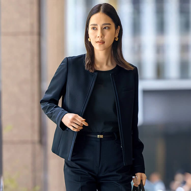 【オフィス制服ジャケット】上質ニット素材「抗菌 消臭TioTioプレミアム加工」5～19号 ネイビー色  事務服/セロリー