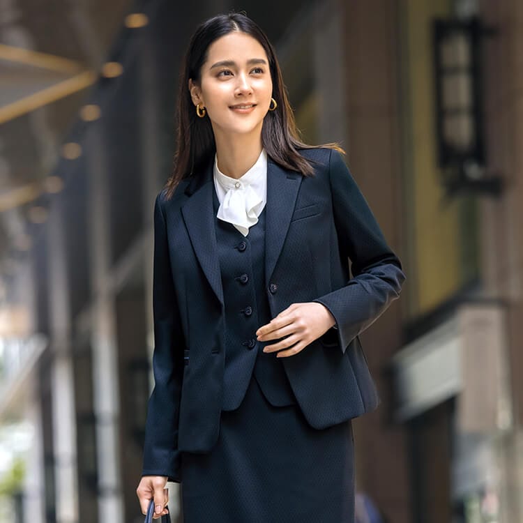 【オフィス制服ジャケット】上質ニット素材「抗菌・消臭 TioTioプレミアム加工」5～19号 ネイビー色  事務服/セロリー