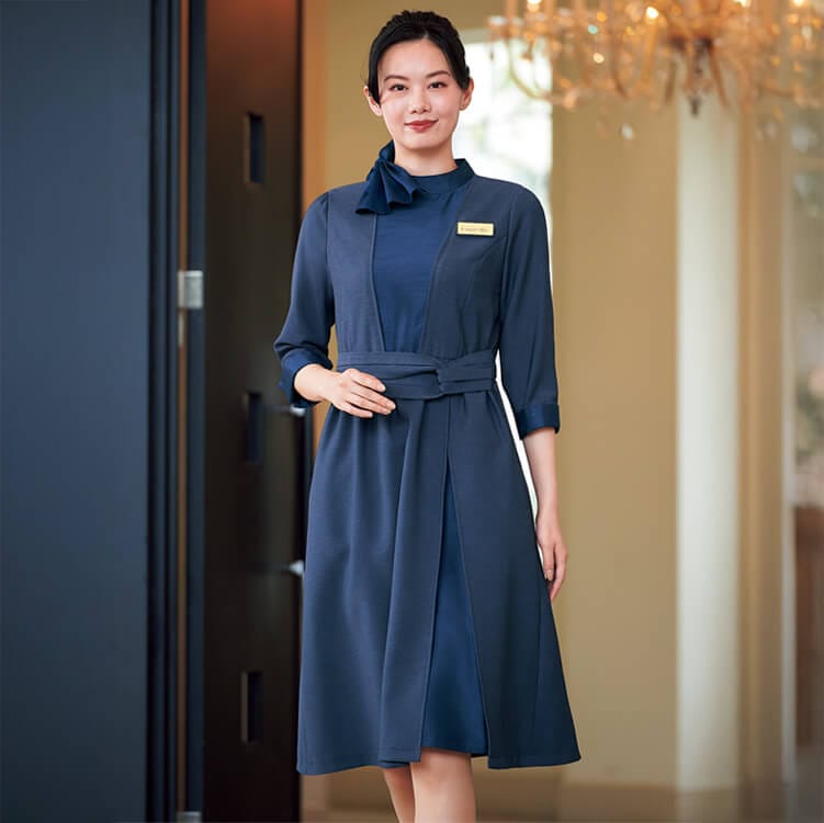 【エステユニフォーム ワンピース】ストレッチ「再生ポリエステル ECO素材」5～15号 3色 / 受付制服