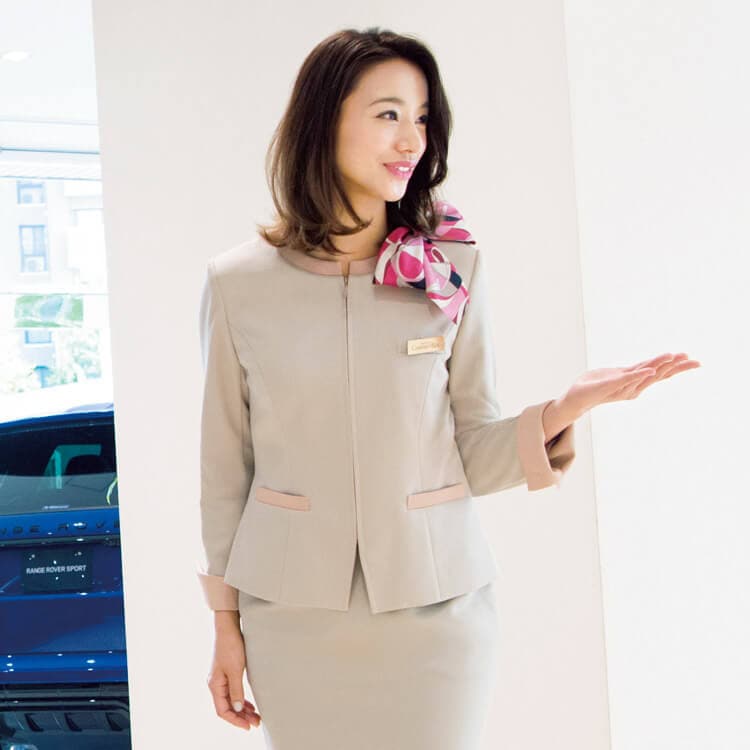 【受付制服ジャケット】ヘリンボーン柄「ニットストレッチ素材」5～19号 3色 / フロントスタッフユニフォーム