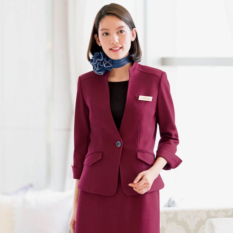 【受付制服ジャケット】スタンドカラー「動きやすいストレッチニット」5～19号 2色 / フロントスタッフユニフォーム