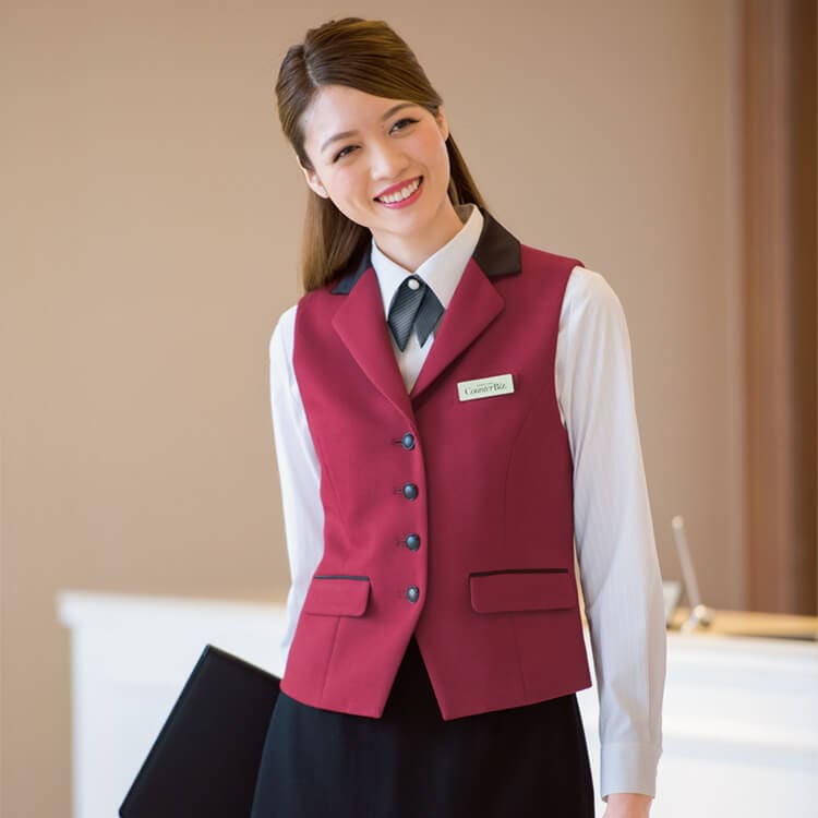 【受付制服ベスト レディース用】ストレッチ「背ベルト付き」5～19号 2色 / フロントスタッフユニフォーム