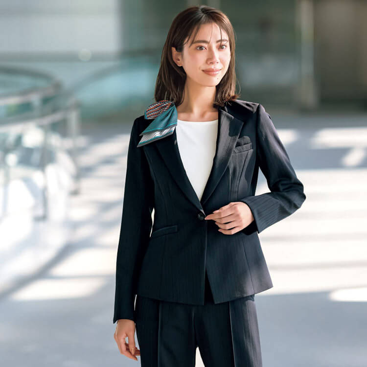 【オフィス制服ジャケット】シャドーストライプ柄「2WAYストレッチ」5～17号 2色 / 企業ユニフォーム