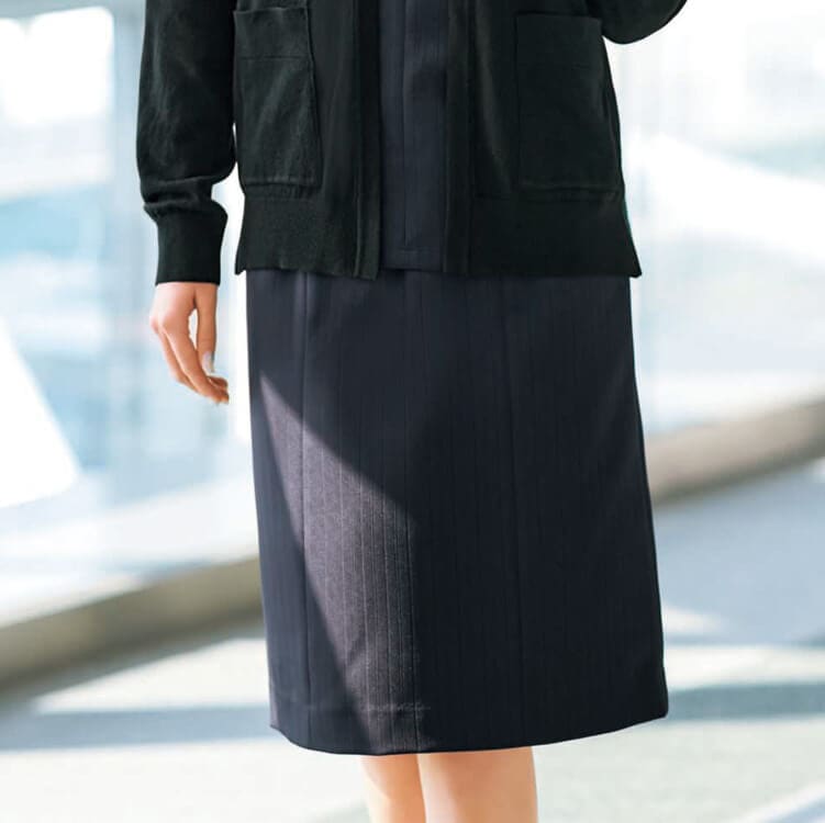 【事務服タイトスカート】ECO素材「シャドーストライプ柄」ストレッチ5～21号 2色 / オフィスユニフォーム