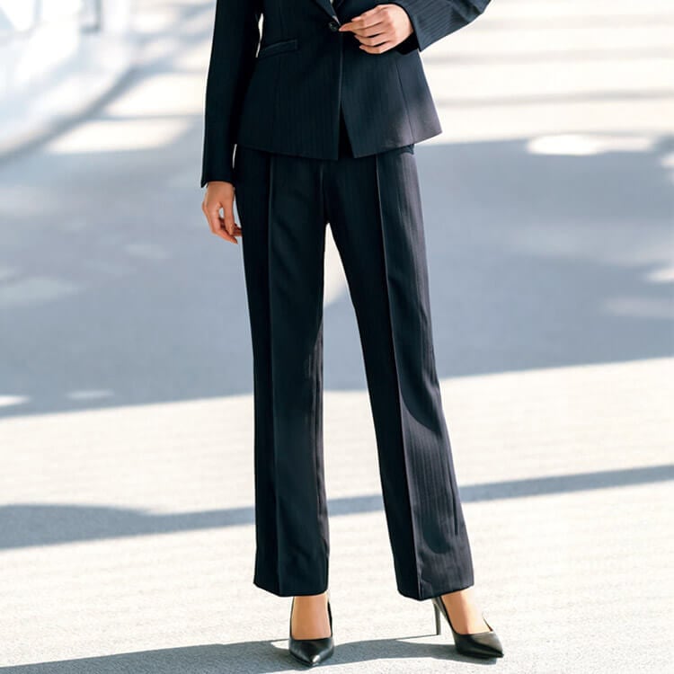 【オフィス制服パンツ】シャドーストライプ柄「2WAYストレッチ」ECO素材 5～21号 2色 / 事務服