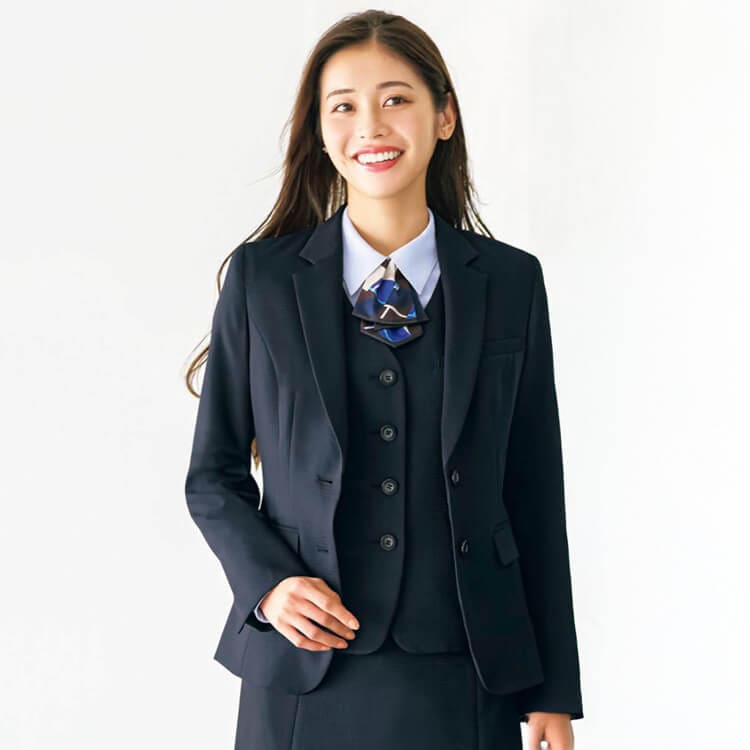 【ジャケット事務服 】シャドーチェック柄「2WAYストレッチ」5～17号 ネイビー ・ブラック色  / オフィスユニフォーム