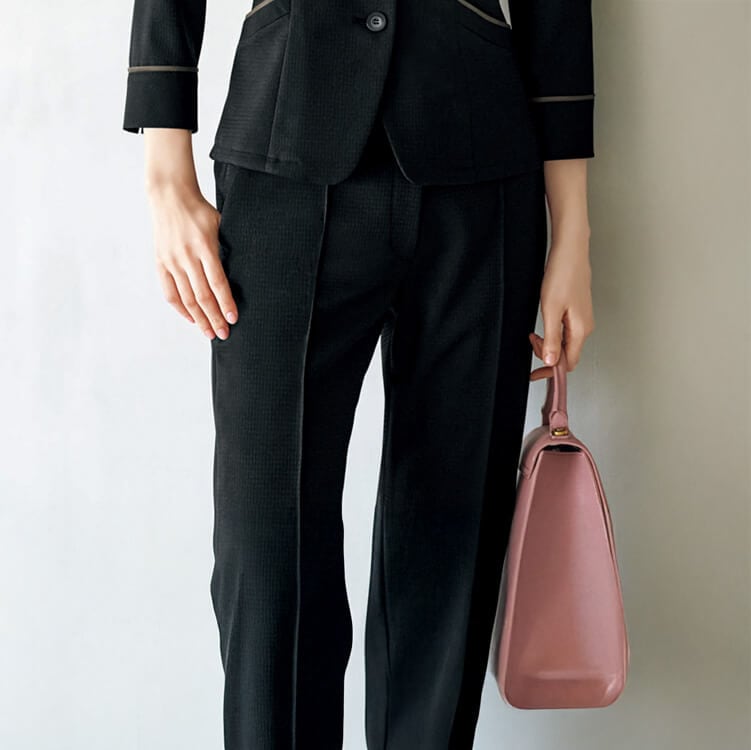 【事務服パンツ】シャドーチェック柄 「2WAYストレッチ」5～21号 ネイビー ・ブラック色 / 販売員ユニフォーム