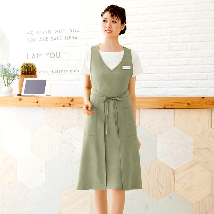 【ラップドレス】ジャンパースカート・ストレッチ「着こなし2WAY仕様」フリーサイズ 3色 リラクゼーションサロン / エステユニフォーム