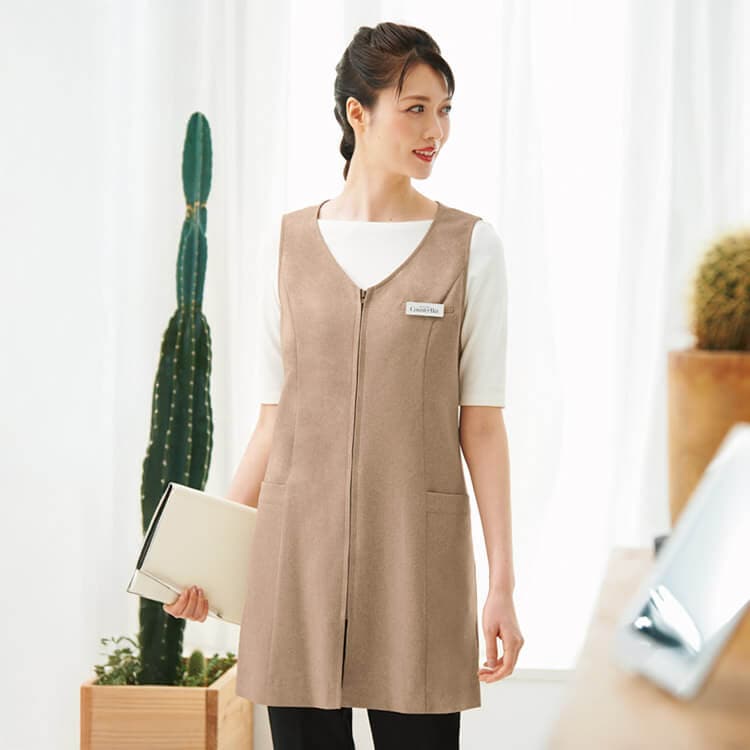 【ロングベスト】ストレッチ「フロントファスナー仕様」フリーサイズ 3色 / リラクゼーションサロン制服