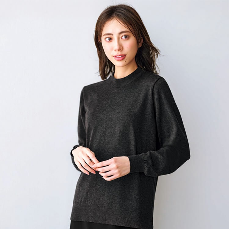 【事務服ニットセーター】レディース「やわらか素材 モックネック」S～3L 3色 / オフィスユニフォーム