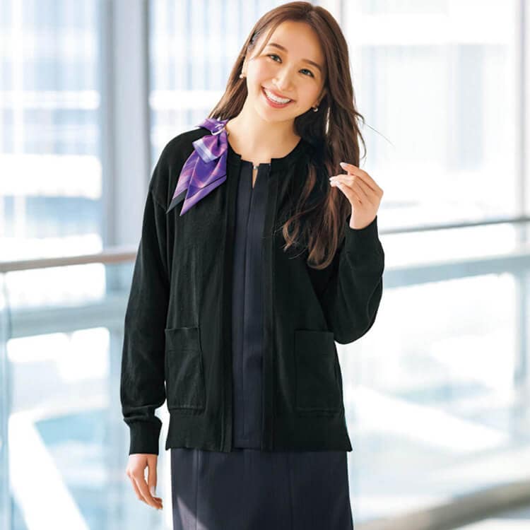 【事務服カーディガン】レディース「ストレッチニットで動きやすい」S～3L 3色 / オフィスユニフォーム
