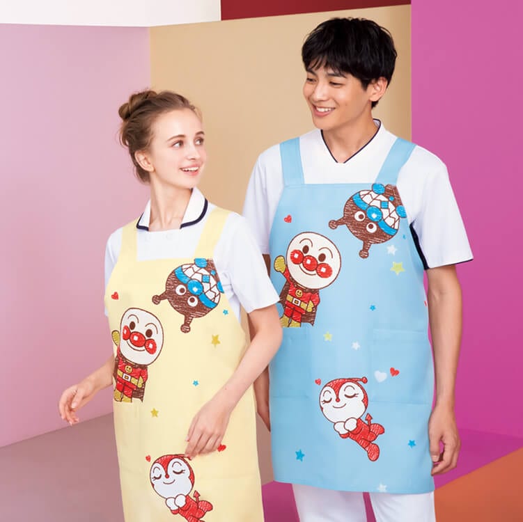 【ナースエプロン】アンパンマンプリント「制電＆制菌」M～L 3色  小児科 / 医療用ユニフォーム