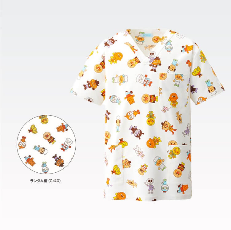 【医療スクラブ アンパンマン柄】男女兼用「制電＆制菌」ストレッチ SS～4L 小児科 / 病院ユニフォーム