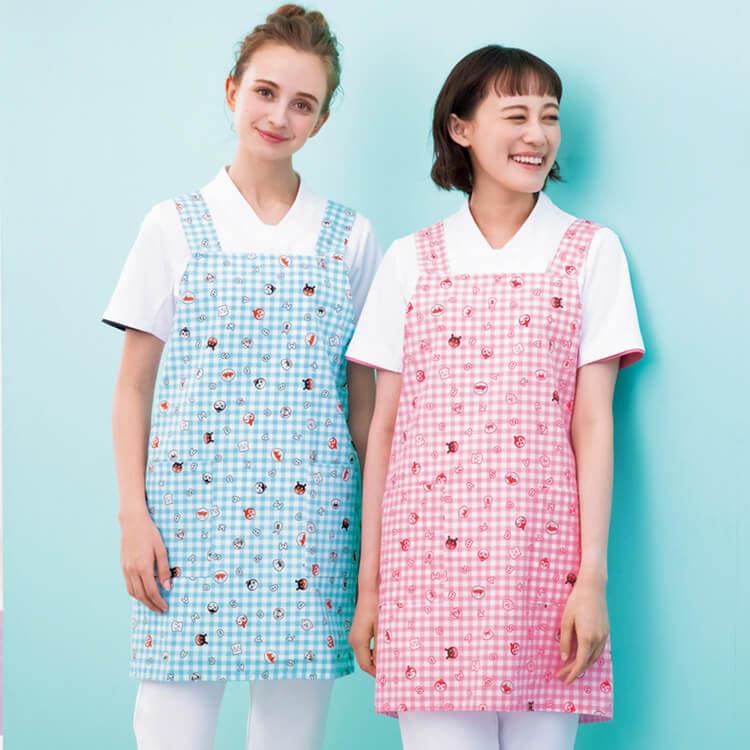 【ナースエプロン】アンパンマン「制菌＆工業選択対応」M～L  2色 小児科 /クリニックユニフォーム