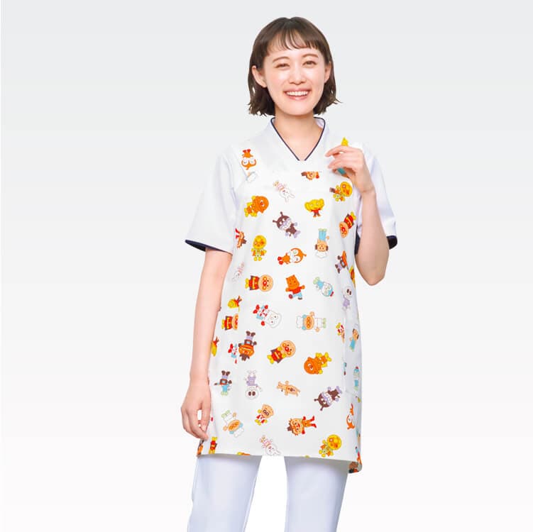 【予防衣エプロン アンパンマン】ストレッチ「制菌＆制電」M～L 3色  小児科/クリニックユニフォーム