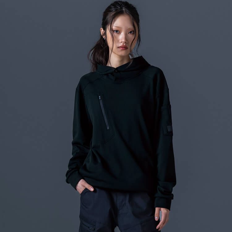 【パーカー フード付き作業着】男女兼用「ドライワッフル素材」ストレッチ S～6L ブラック色 / ワークウェア