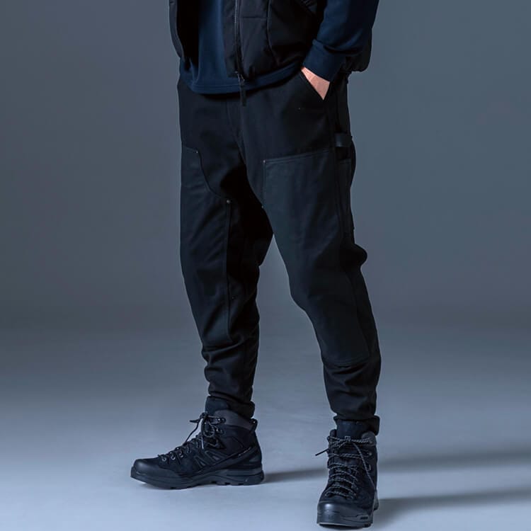 【作業着パンツ 秋冬】男女兼用「膝補強＆裾リブ仕様」SS～LL ブラック色 / 作業ユニフォーム