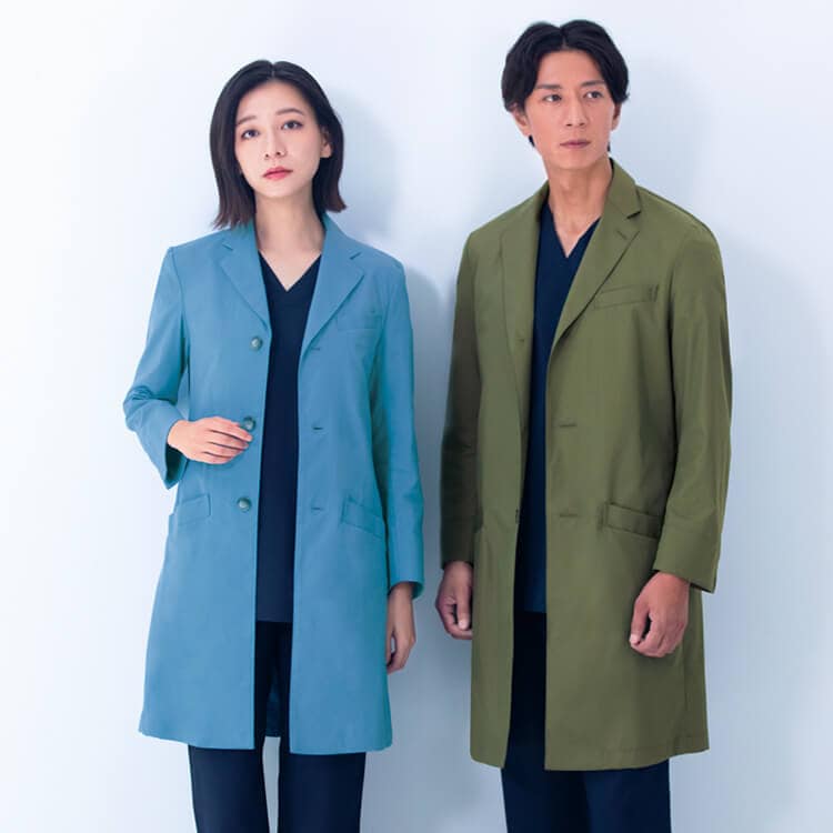 【ドクターコート 男女兼用】ストレッチ「大型ポケット タブレット収納可」防汚 SS～4L 4色  研究者白衣 / 診察衣