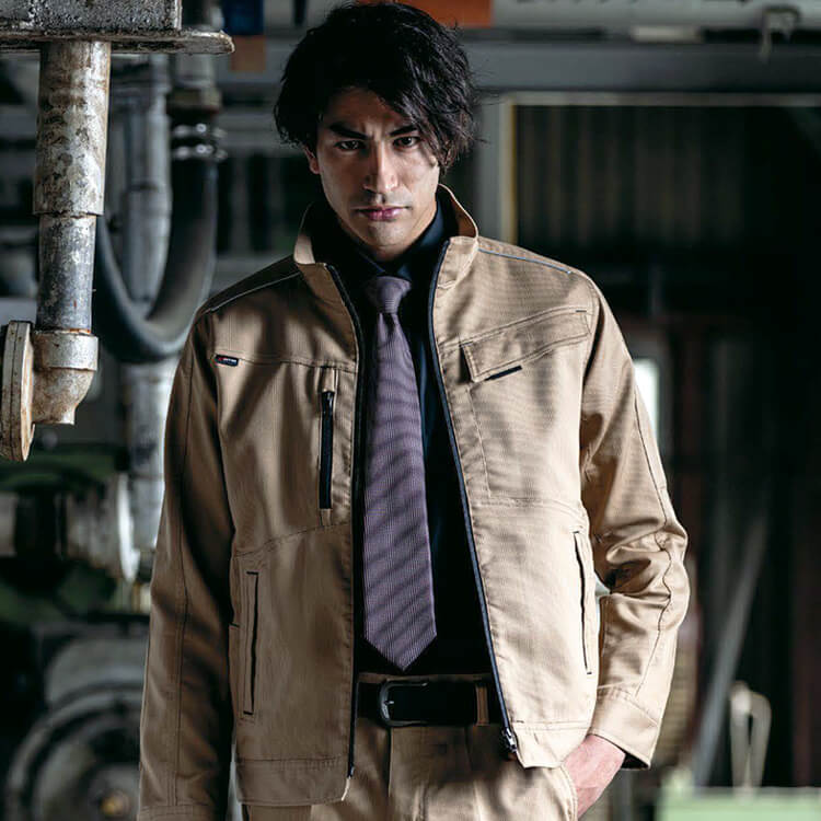 【作業着ブルゾン秋冬 男女兼用】帯電防止「胸ファスナー仕様」軽量ストレッチ SS～6L 5色 / 作業ユニフォーム