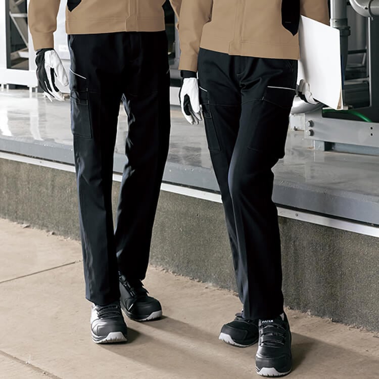 【作業服カーゴパンツ 男女兼用】ストレッチ「サイドポケット付き」帯電防止 3S～6L 5色 / エコマーク認定作業着