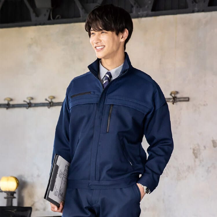 【作業着ブルゾン 男女兼用】裏綿ストレッチ「エコ再生PET80%」JIS T8118 帯電防止 SS～6L 5色 エコマーク認定/作業服冬向き