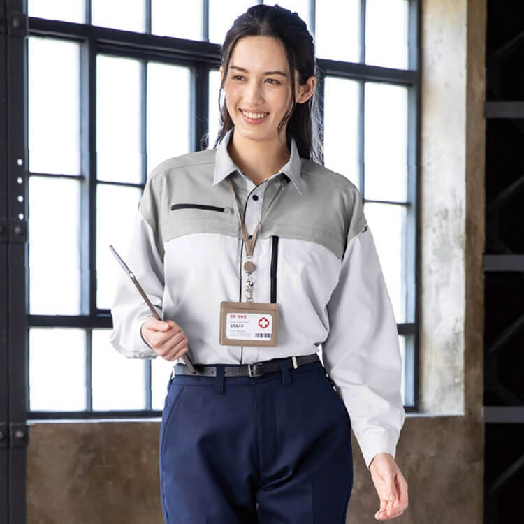 【作業着シャツ冬向き 男女兼用】エコ素材「再生PET100％」ストレッチ・帯電防止 SS～6L 5色 / エコマーク認定